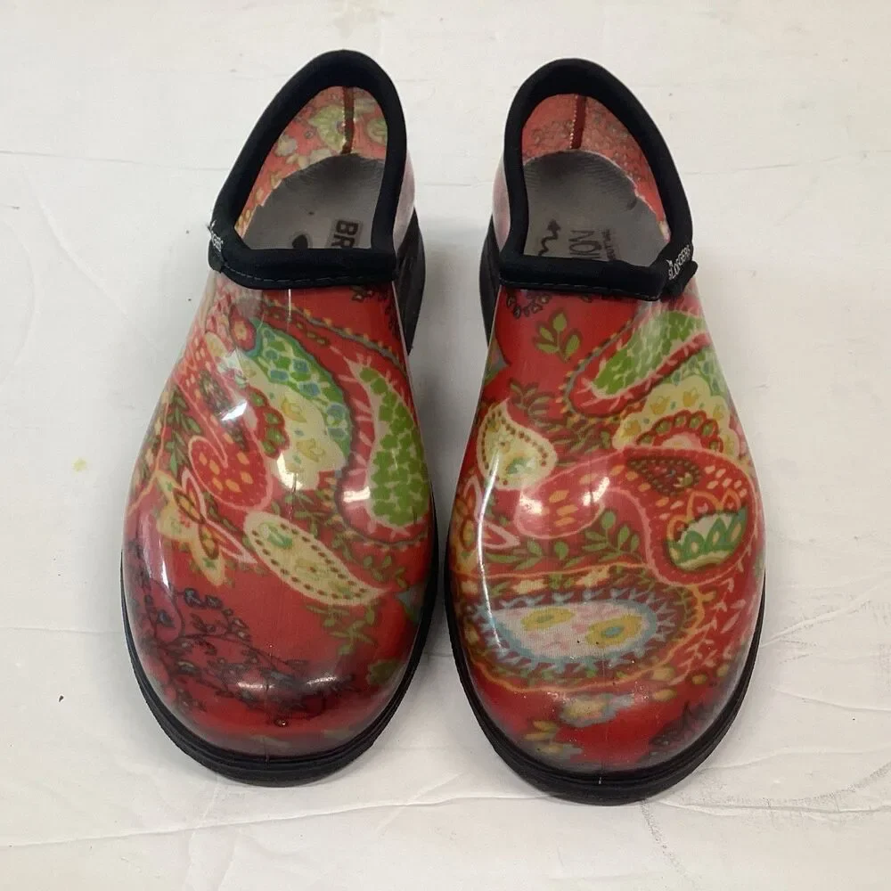 sloggers sz 7 red paisley floral garden waterproof slip resistant ( modified)